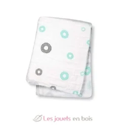 Lange mousseline - Cercles bleu/gris - Lulujo