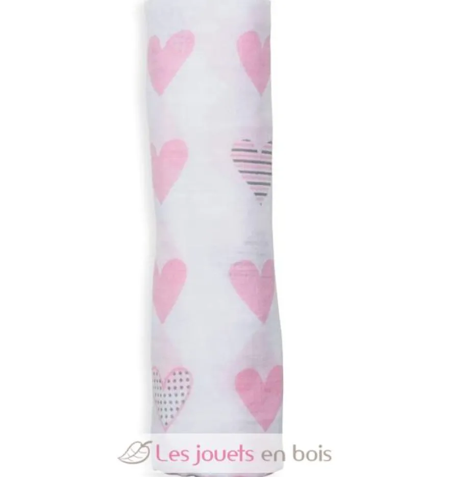 Lange mousseline - Coeurs roses - Lulujo
