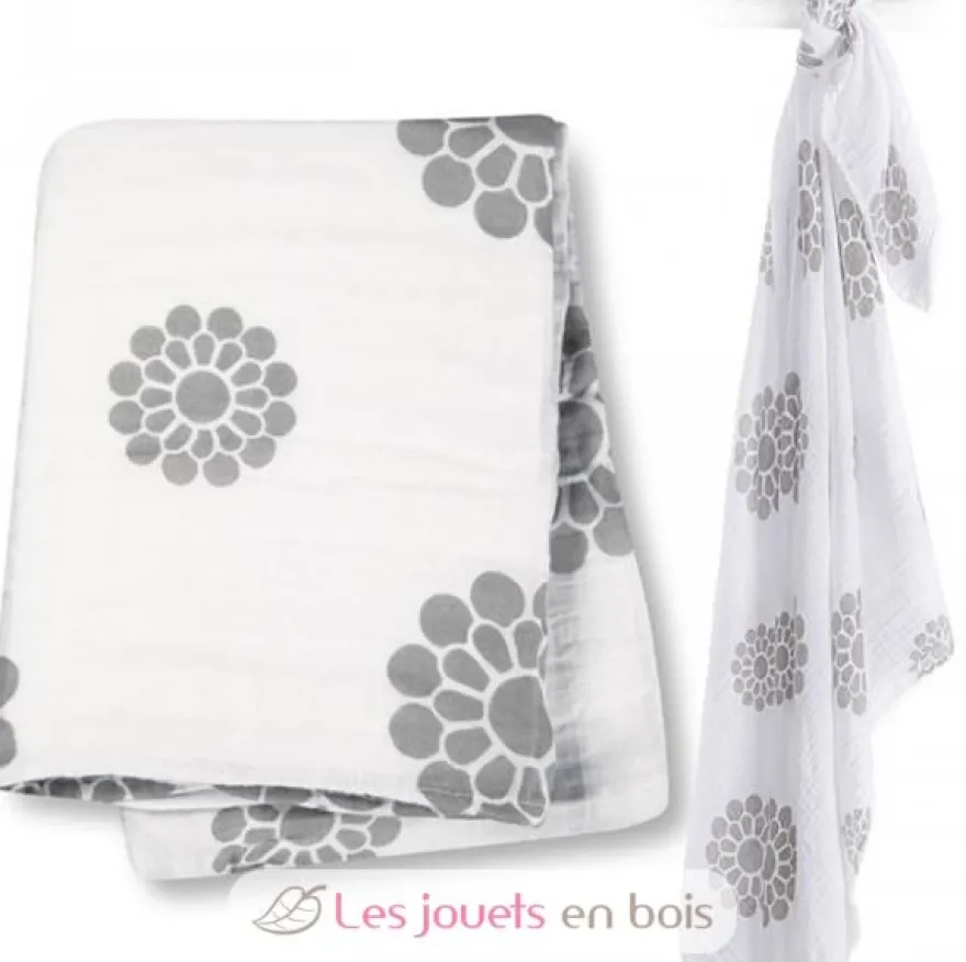 Lange mousseline - Fleurs grises - Lulujo