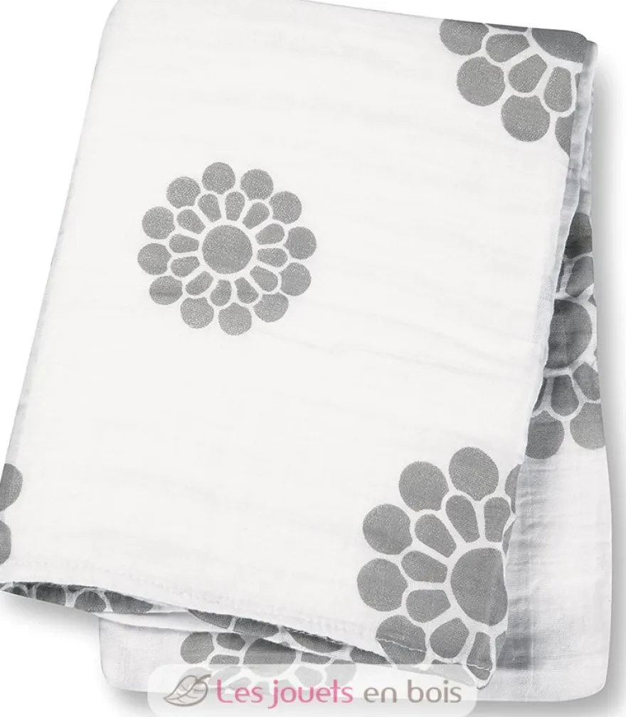 Lange mousseline - Fleurs grises - Lulujo