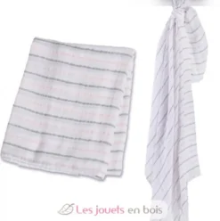 Lange mousseline - Rayures roses - Lulujo