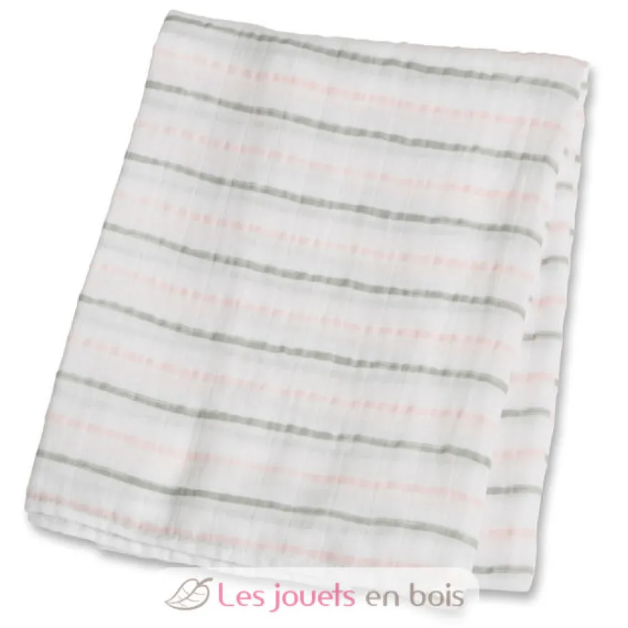 Lange mousseline - Rayures roses - Lulujo