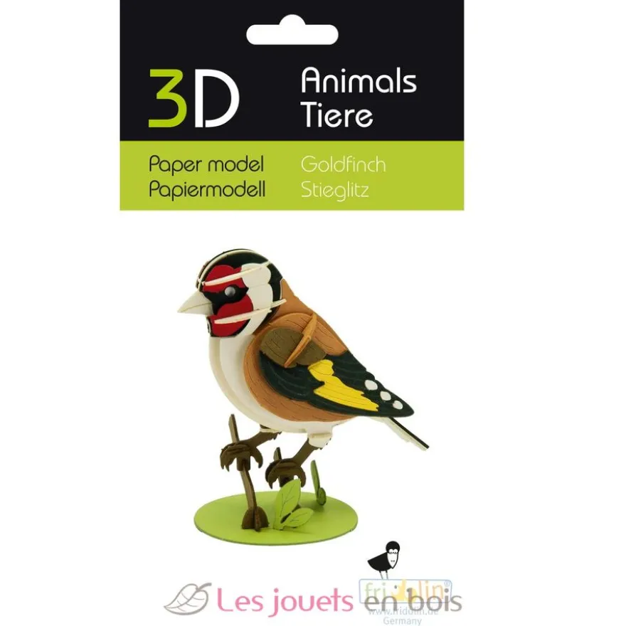 Maquette 3D en papier chardonneret elegant marron - Fridolin