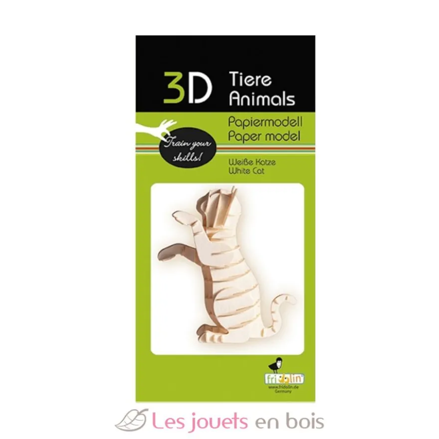 Maquette 3D en papier chat blanc- Fridolin