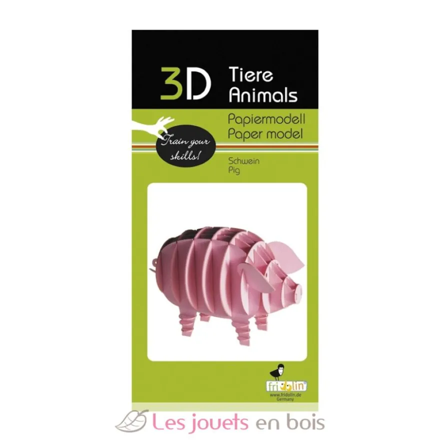 Maquette 3D en papier cochon rose - Fridolin