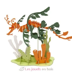 Maquette 3D en papier hippocampe feuillu orange - Fridolin