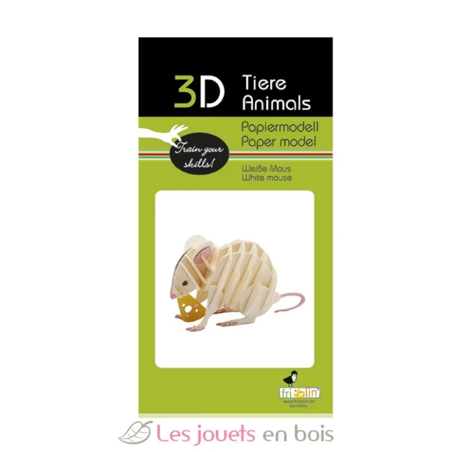 Maquette 3D en papier souris blanche - Fridolin