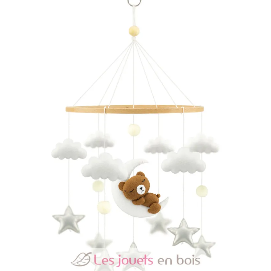 Mobile L'ourson rêveur en bois et feutrine - Ulysse