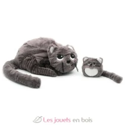 Peluche chat Miaou maman et son bébé gris - Les Déglingos