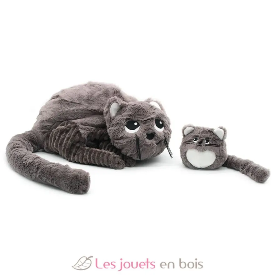 Peluche chat Miaou maman et son bébé gris - Les Déglingos
