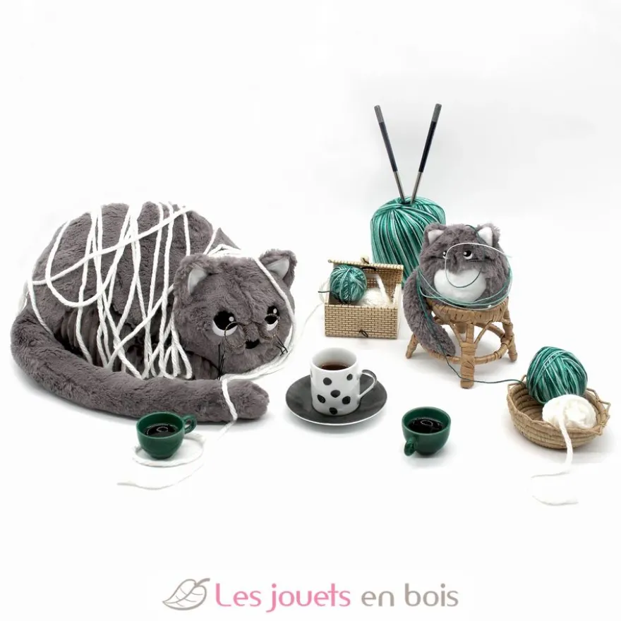 Peluche chat Miaou maman et son bébé gris - Les Déglingos