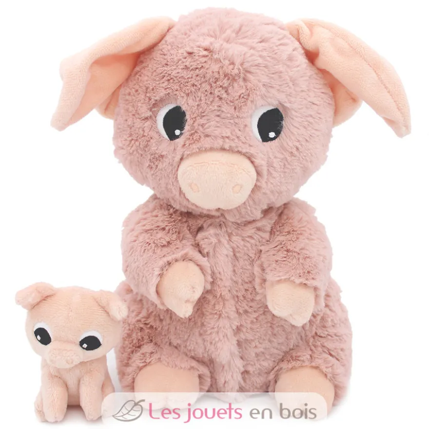 Peluche cochon Barbekiou maman et son bébé rose - Les Déglingos