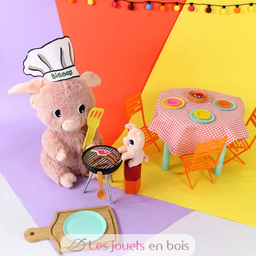Peluche cochon Barbekiou maman et son bébé rose - Les Déglingos