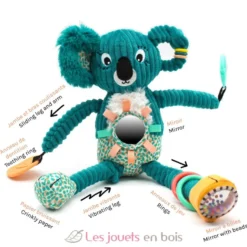 Peluche d'activités nomade Berlingos le koala bleu vert - Les Déglingos