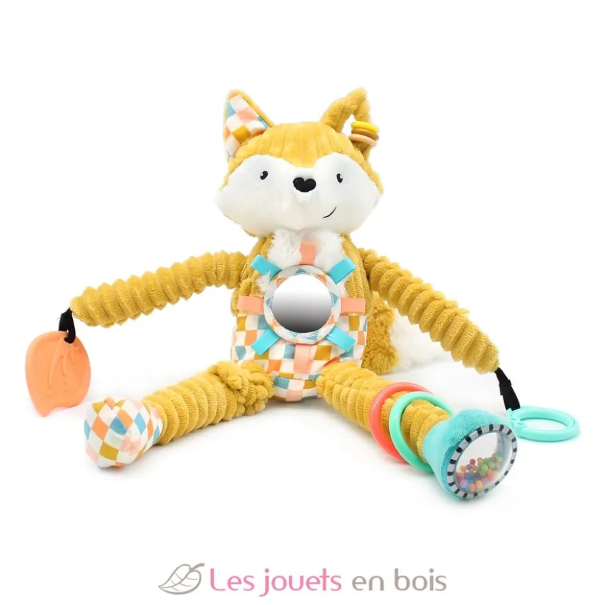Peluche d'activités nomade Cyranos le renard jaune - Les Déglingos