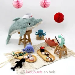 Peluche dauphin Tofou maman et son bébé bleu - Les Déglingos