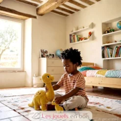 Peluche diplodocus maman et son bébé jaune moutarde - Les Déglingos