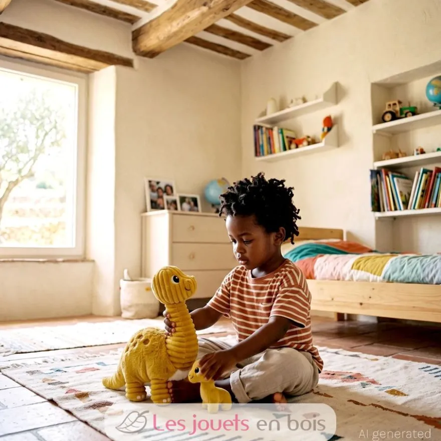 Peluche diplodocus maman et son bébé jaune moutarde - Les Déglingos