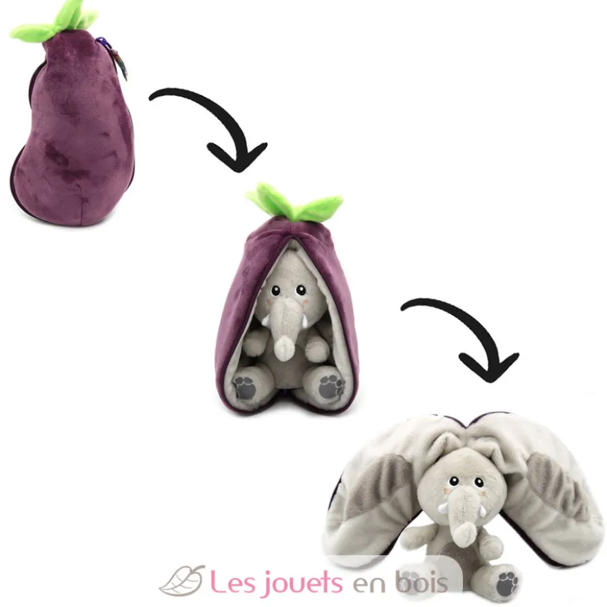Peluche Flipetz Eléphant Aubergine violette - Les Déglingos
