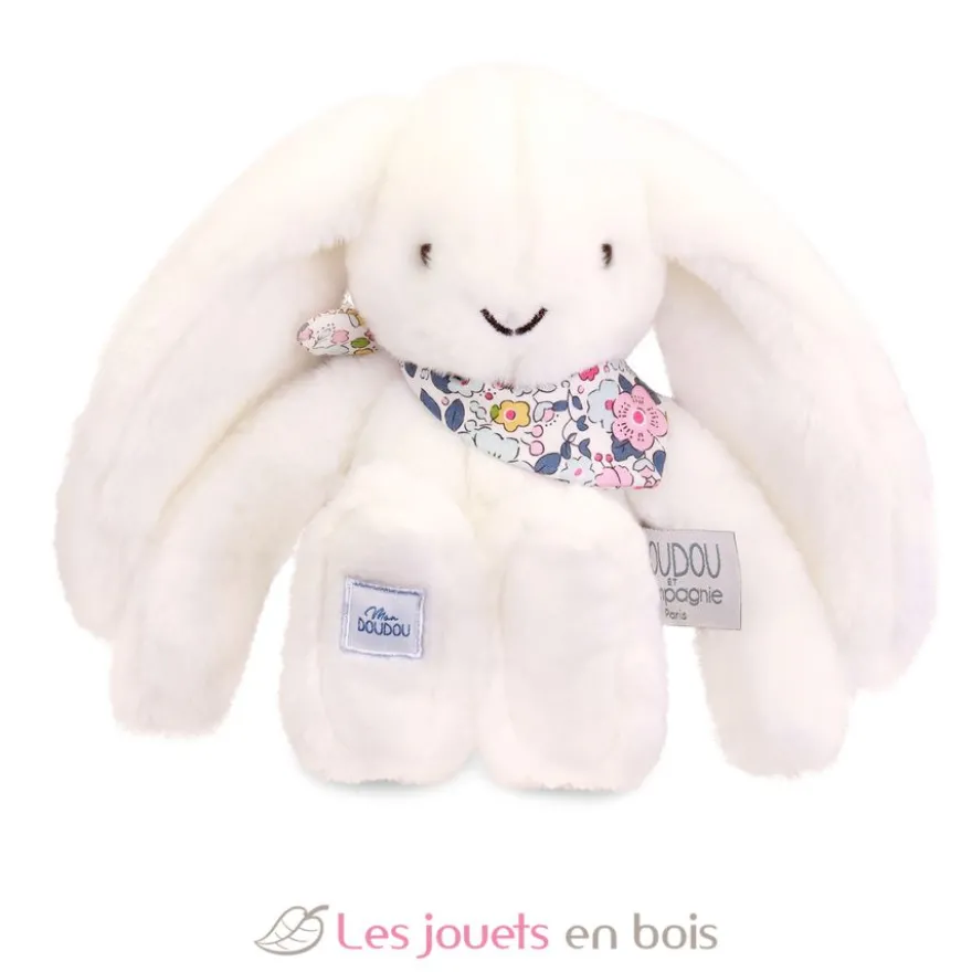 Peluche Lapin Fleurette blanc 25 cm - Doudou et Compagnie