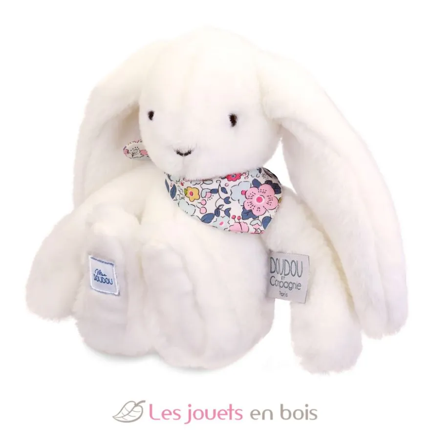 Peluche Lapin Fleurette blanc 25 cm - Doudou et Compagnie