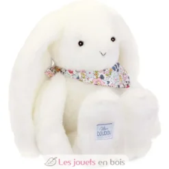 Peluche Lapin Fleurette blanc 35 cm - Doudou et Compagnie