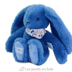 Peluche Lapin Fleurette bleu 25 cm - Doudou et Compagnie