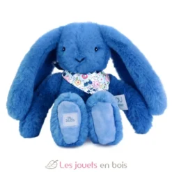 Peluche Lapin Fleurette bleu 25 cm - Doudou et Compagnie