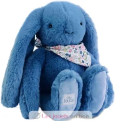 Peluche Lapin Fleurette bleu 35 cm - Doudou et Compagnie