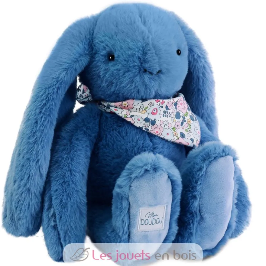 Peluche Lapin Fleurette bleu 35 cm - Doudou et Compagnie