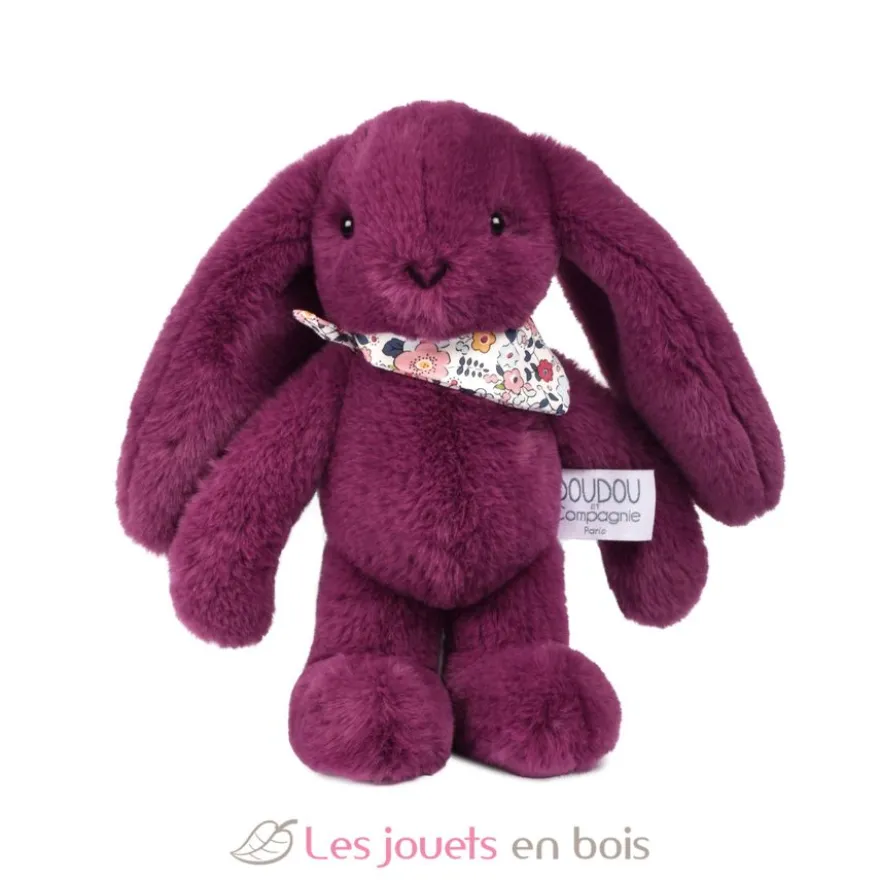 Peluche Lapin Fleurette prune 25 cm - Doudou et Compagnie