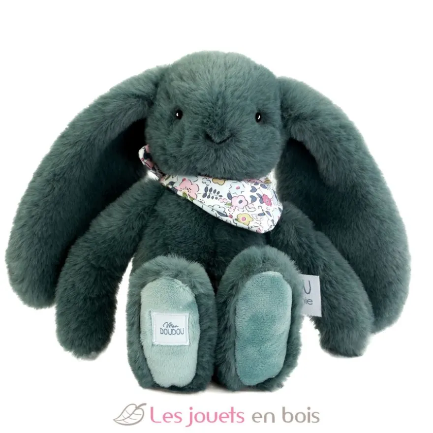 Peluche Lapin Fleurette vert eucalyptus 25 cm - Doudou et Compagnie
