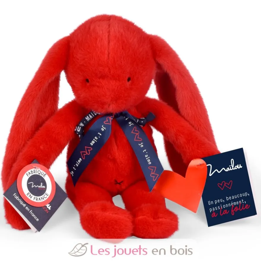 Peluche Lapin Méloé rouge passion 37 cm - Maïlou Tradition