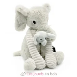 Peluche éléphant maman et son bébé gris clair - Les Déglingos