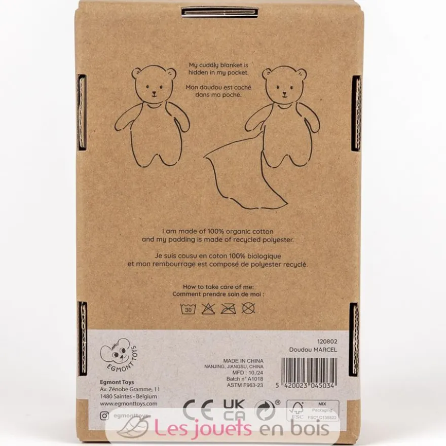Peluche Marcel l'ours et son doudou en coton bio - Egmont Toys