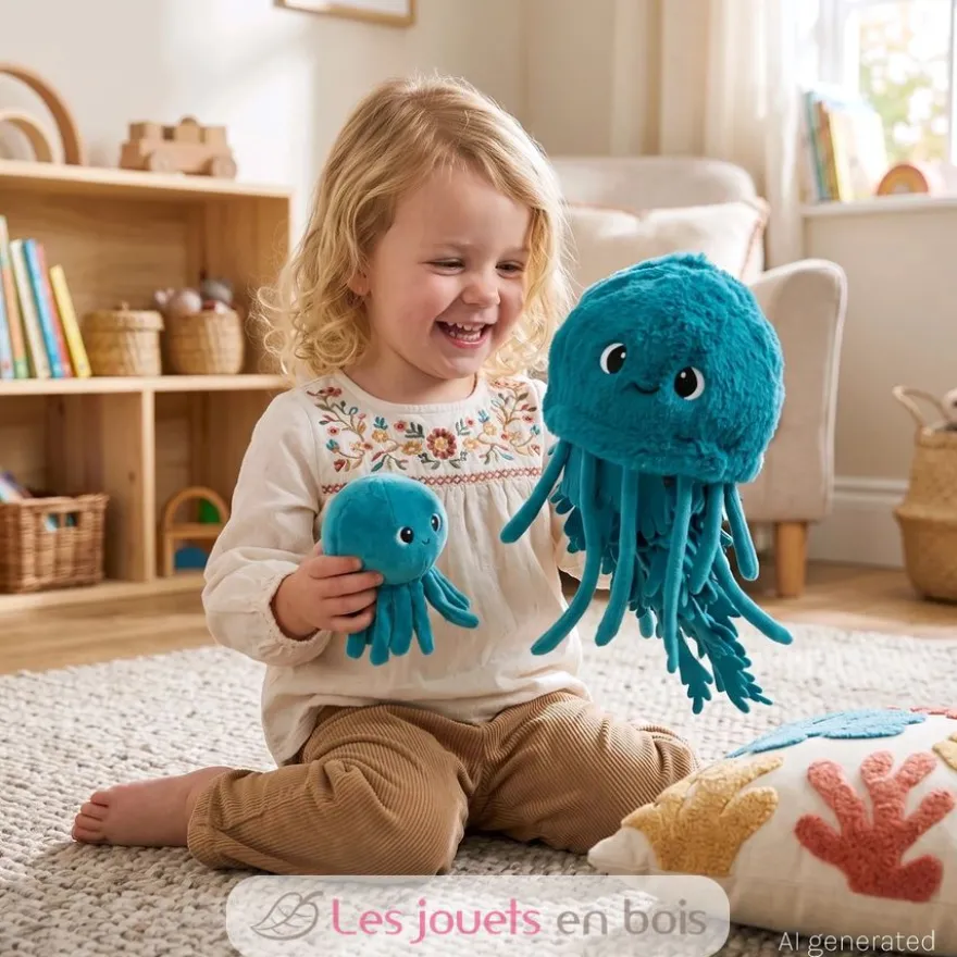 Peluche méduse Lilou maman et son bébé bleu - Les Déglingos