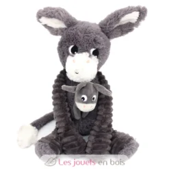 Peluche âne Poitou maman et son bébé gris - Les Déglingos
