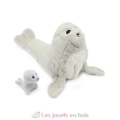 Peluche otarie maman et son bébé blanc et gris - Les Déglingos