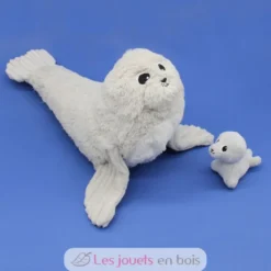 Peluche otarie maman et son bébé blanc et gris - Les Déglingos