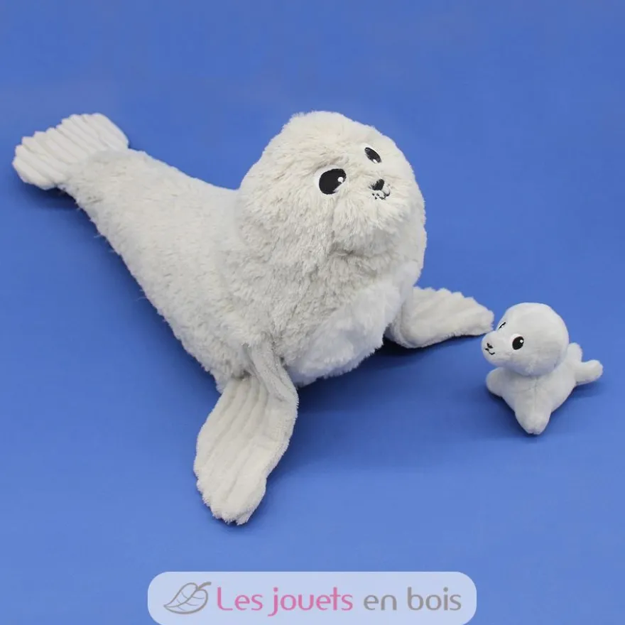 Peluche otarie maman et son bébé blanc et gris - Les Déglingos