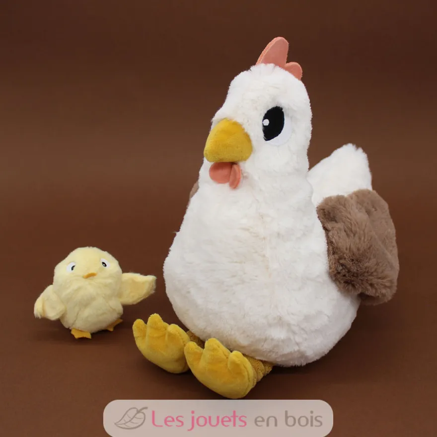 Peluche poule Pioupiou maman et son bébé blanc - Les Déglingos
