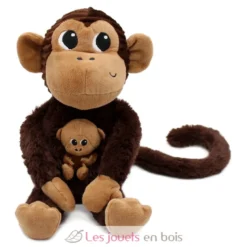 Peluche singe maman et son bébé marron chocolat - Les Déglingos