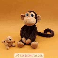 Peluche singe maman et son bébé marron chocolat - Les Déglingos