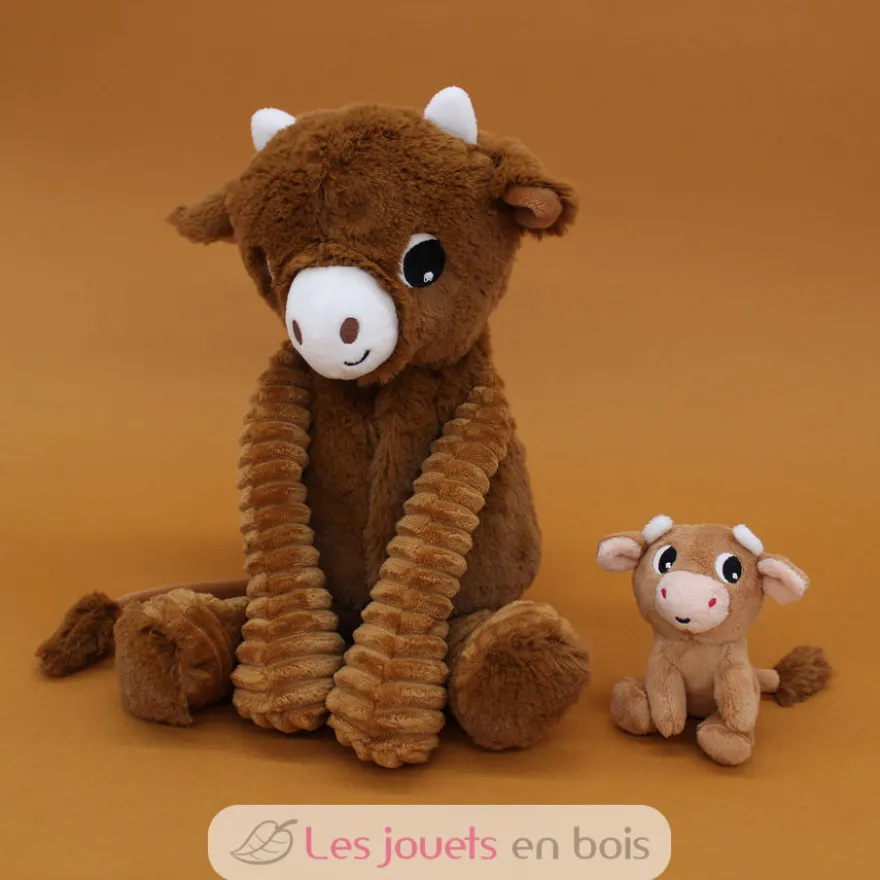 Peluche vache Hindou maman et son bébé marron - Les Déglingos