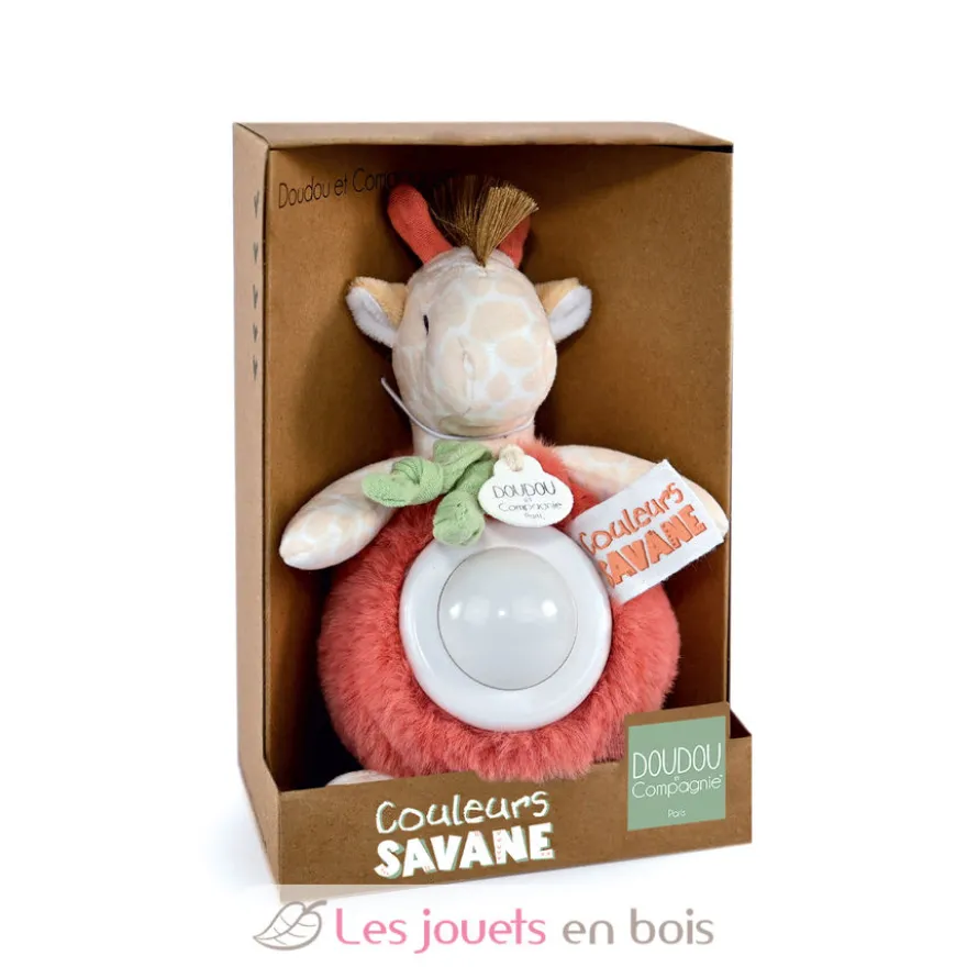 Peluche veilleuse girafe beige et rouge 15 cm - Doudou et Compagnie