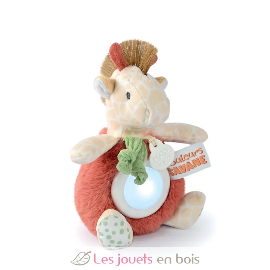 Peluche veilleuse girafe beige et rouge 15 cm - Doudou et Compagnie