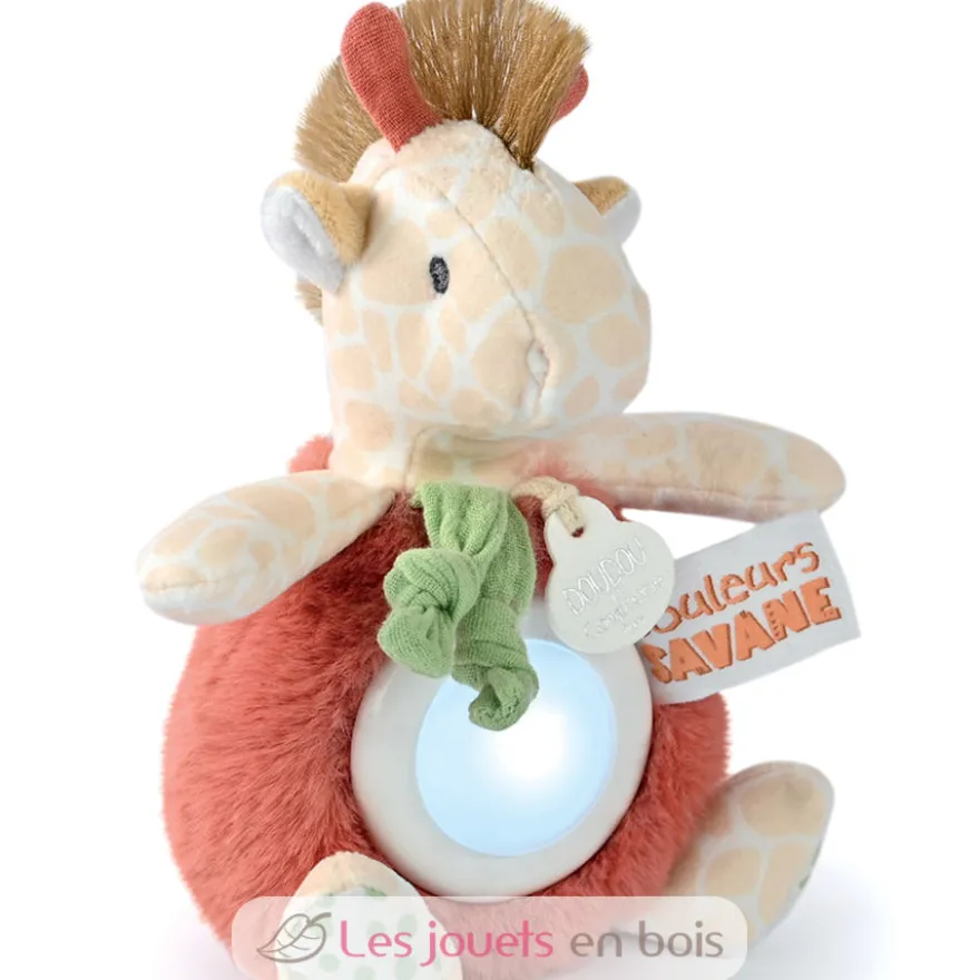 Peluche veilleuse girafe beige et rouge 15 cm - Doudou et Compagnie