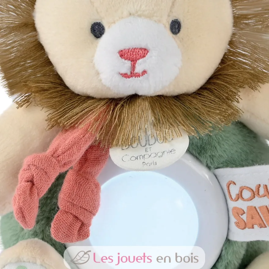 Peluche veilleuse lion beige et vert 15 cm - Doudou et Compagnie