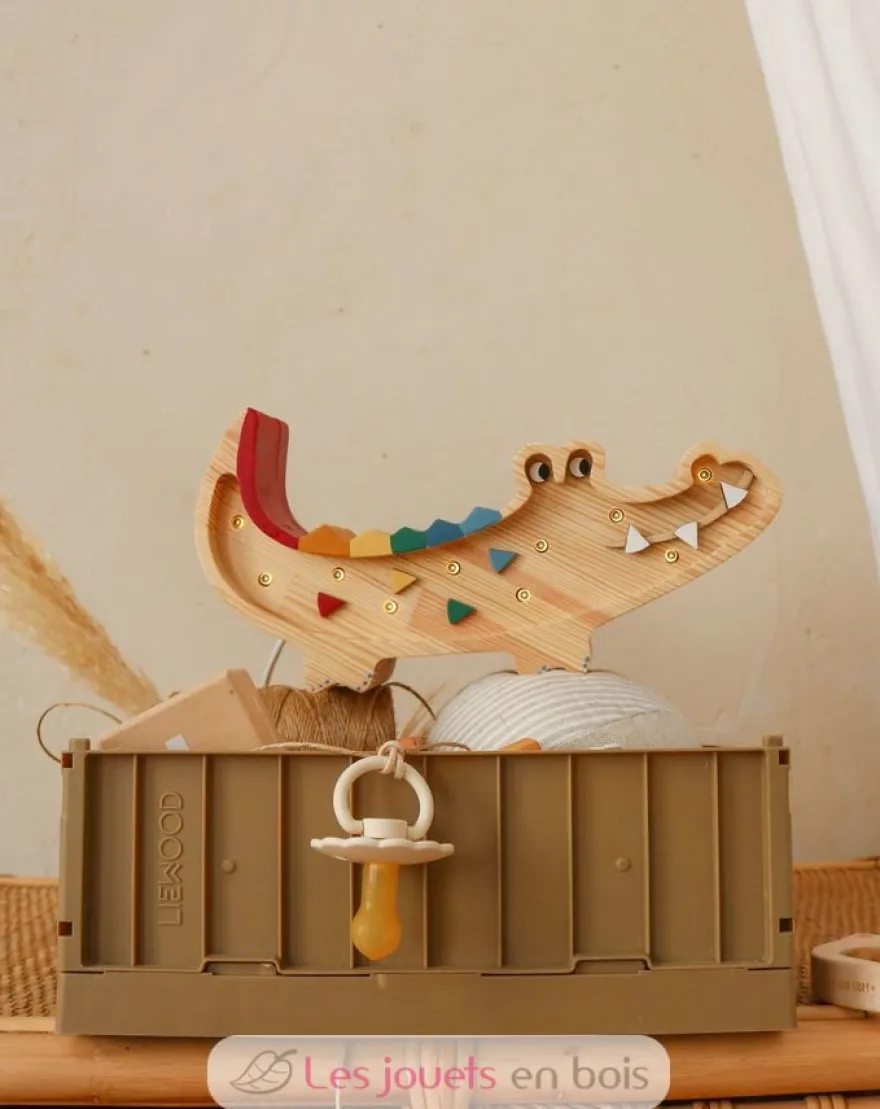 Petite Lampe Veilleuse Crocodile bois naturel - Little Lights
