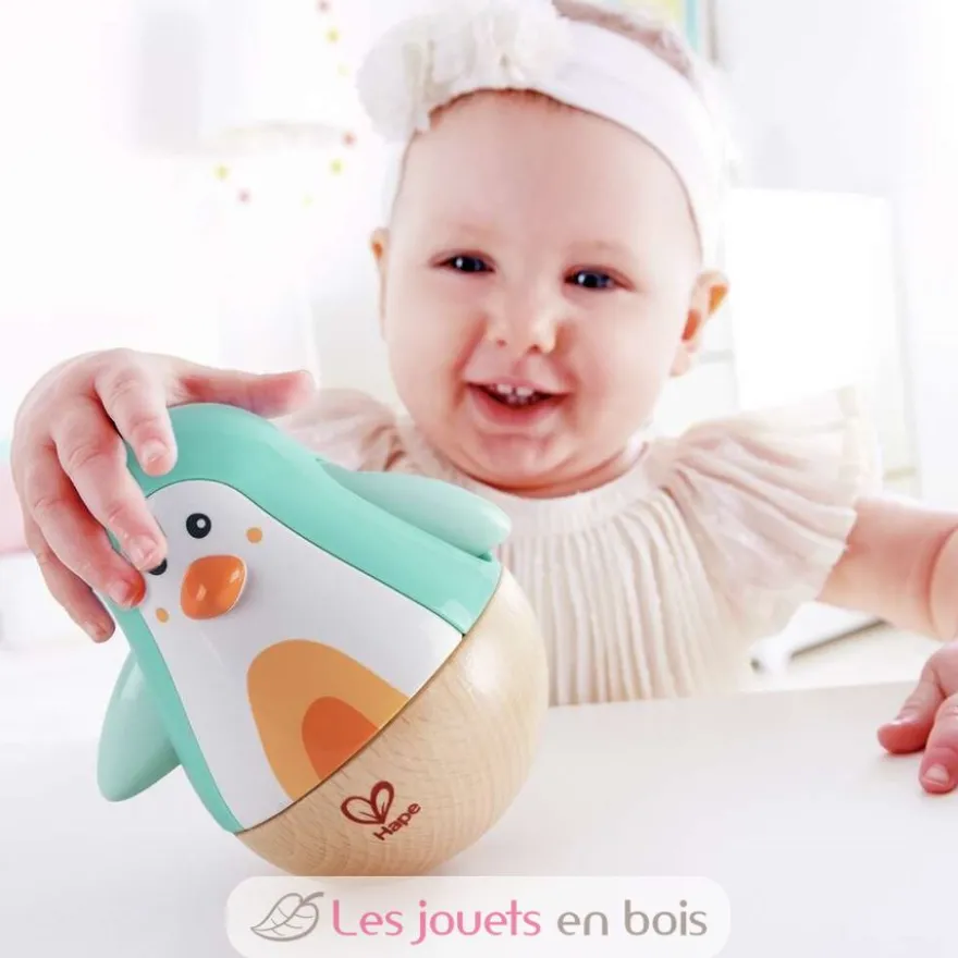 Pingouin culbuto musical turquoise - Bois et plastique - Hape